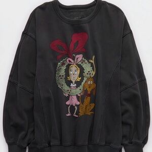 Aerie Black Sweatshirt with Holiday Graphic